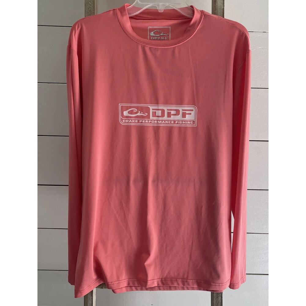 Drake Performance Fishing Mens T Shirt Orange Stretch UPF Sun Tee Medium M